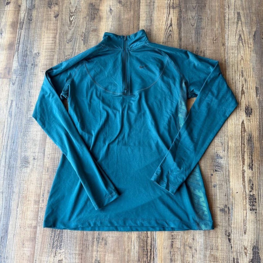 Nike Pro Warm 1/2 Zip Long Sleeve Top Turquoise Blue Activewear Womens Size Lg